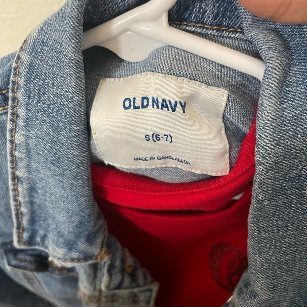 Old Navy Stylish Denim Jacket with Red Dress for Kids size 5, 6-7 outfit bundle